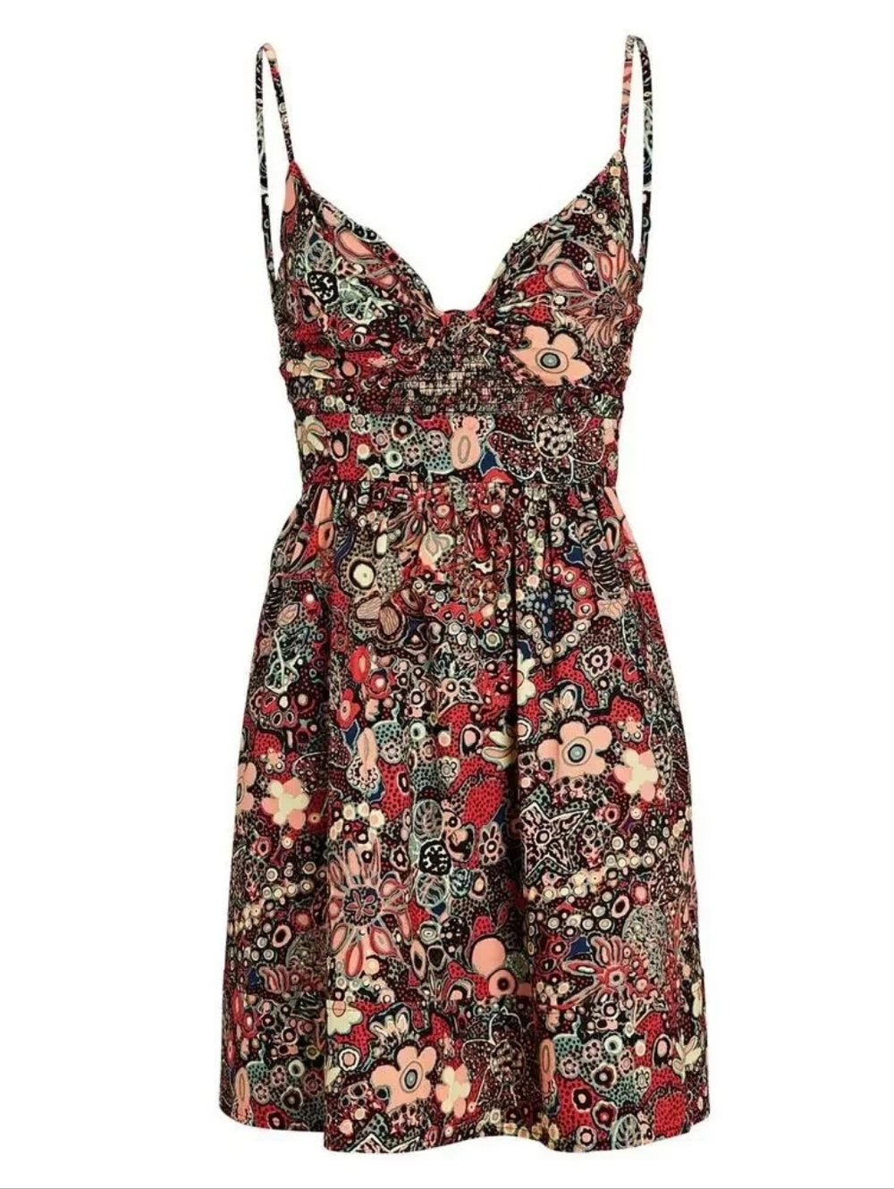 💘 A.L.C. Dani Floral Cotton Mini Dress in Sangria Multi Tie Front Cutout - Picture 9 of 14